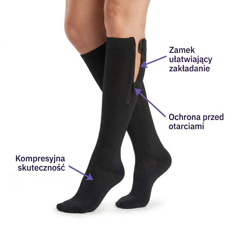 Zamek VenoZip ułatwiający zakładanie