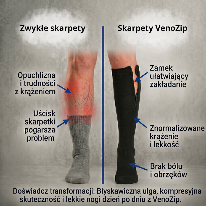 Zwykłe skarpety kontra VenoZip
